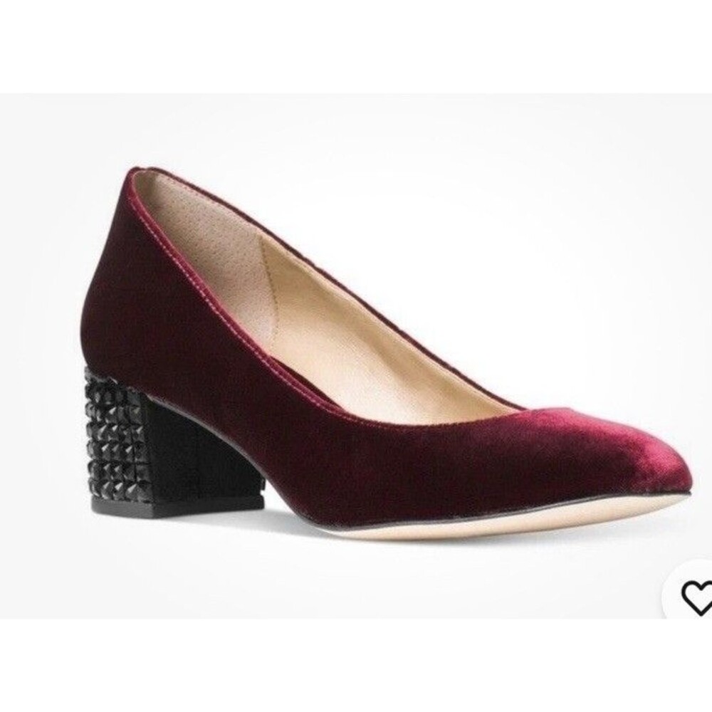 MICHAEL Kors Mk Arabella Mid Heels Studded Kitten Pumps Velvet Shoes Plum Sz 7